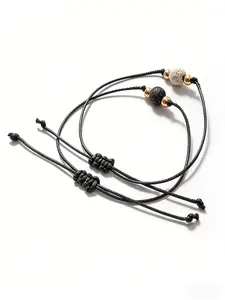 2pcs Couple Wax Cord Drawstring Bracelets, Warrior Beaded Jewelry, Women's Bracelet, Essential Oil Diffuser Stone, Courage Gift