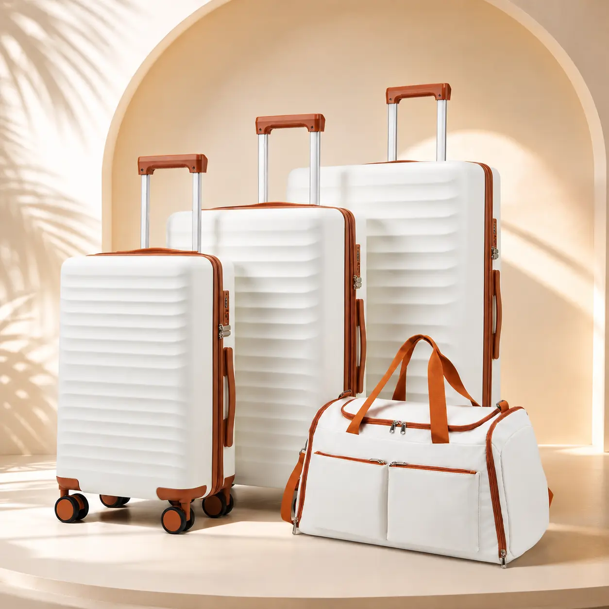 2026 3-Piece Travel Bundle Luggage Set, Sturdy ABS PC Hard Shell 4-Wheels 360 Rotation Spinner, Lightweight Carry-On Luggage with TSA Lock - White (20+24+28in) Expandable Portable Overnight Bag with Phone Holder
