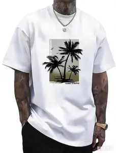 Loose-fit plus-size men's T-shirt with small logo pattern, made of pure cotton, skin-friendly and comfortable, suitable for sports and summer, cotton top, spring top, short-sleeve top