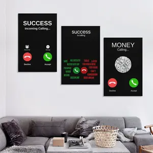 Success & Money Calling 3-Piece Motivational Canvas Wall Art Set Hustle Culture Wall Decor Entrepreneur Aesthetic Wall Art