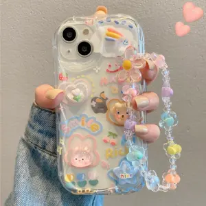 Creative DIY transparent cloud and lanyard, suitable for【Phone and Galaxy】models arc edge wave mobile phone soft case-975