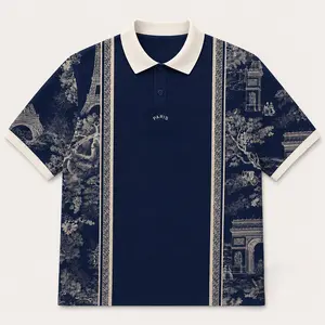 Chivas Paris Polo Shirt — Parisian Toile de Jouy All-over Print Polo Shirt American retro street hip hop Y2K men’s casual spandex short-sleeve top, baseball apparel
