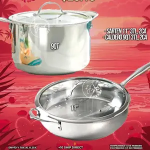Jumbo 9QT SARTEN 11" CALDERO 9QT Stainless Steel Cookware Set with Lid