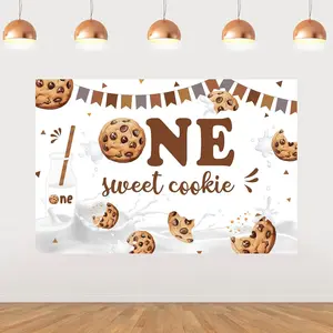 1Set One Sweet Cookie Birthday Decorations 5  3 ft One Sweet Cookie Backdrop Banner Photography Background Photo Studio Cookie 1anniversary Birthday Decorations Cookie and Milk Party Supplies