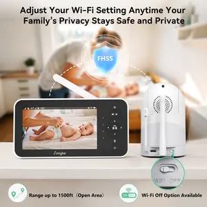Simyke 5" Video Baby Monitor, Wireless Wifi Camera Remote Pan-Tilt-Zoom smart camara, Hd Night Vision, 2-Way Audio, Lullabies & Temp Sensor for Baby Safety, Pet Camera,Smartphone Compatible Indoor Camera