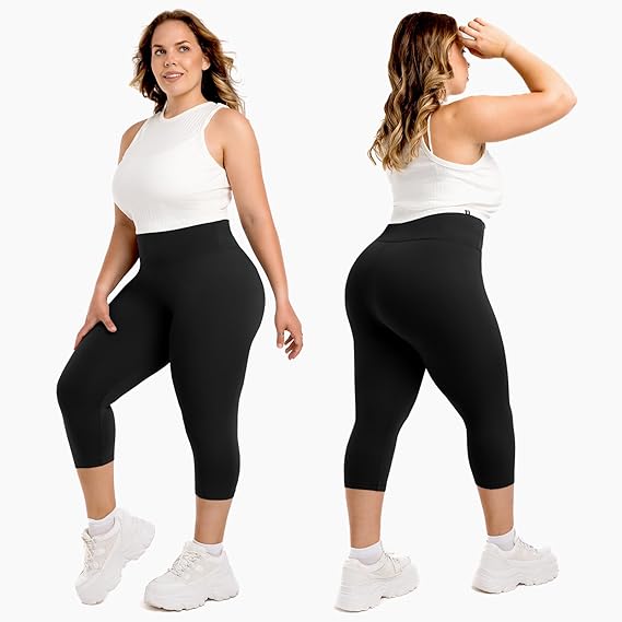 Plus Size Capri Leggings with Pockets for Women 1X- 5X-Large High Waist Stretchy Soft Pants for Workout Running Yoga Black Capri Leggings sets