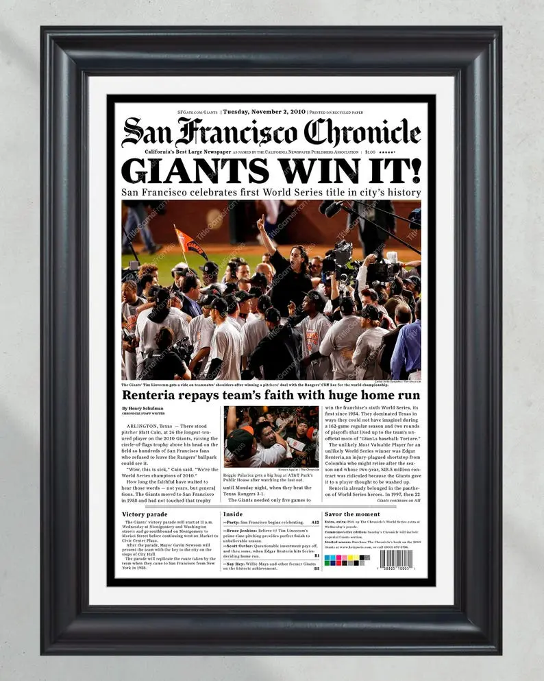 [Unframed] 2010 San Francisco Giants Tim Lincecum World Series  Poster Front Page Print