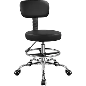 Black Drafting Chair with Back Tall Adjustable Rolling Stool with Footrest Thick Seat Cushion Office Desk Chair for Shop Salon Bar Kitchen Studio Home