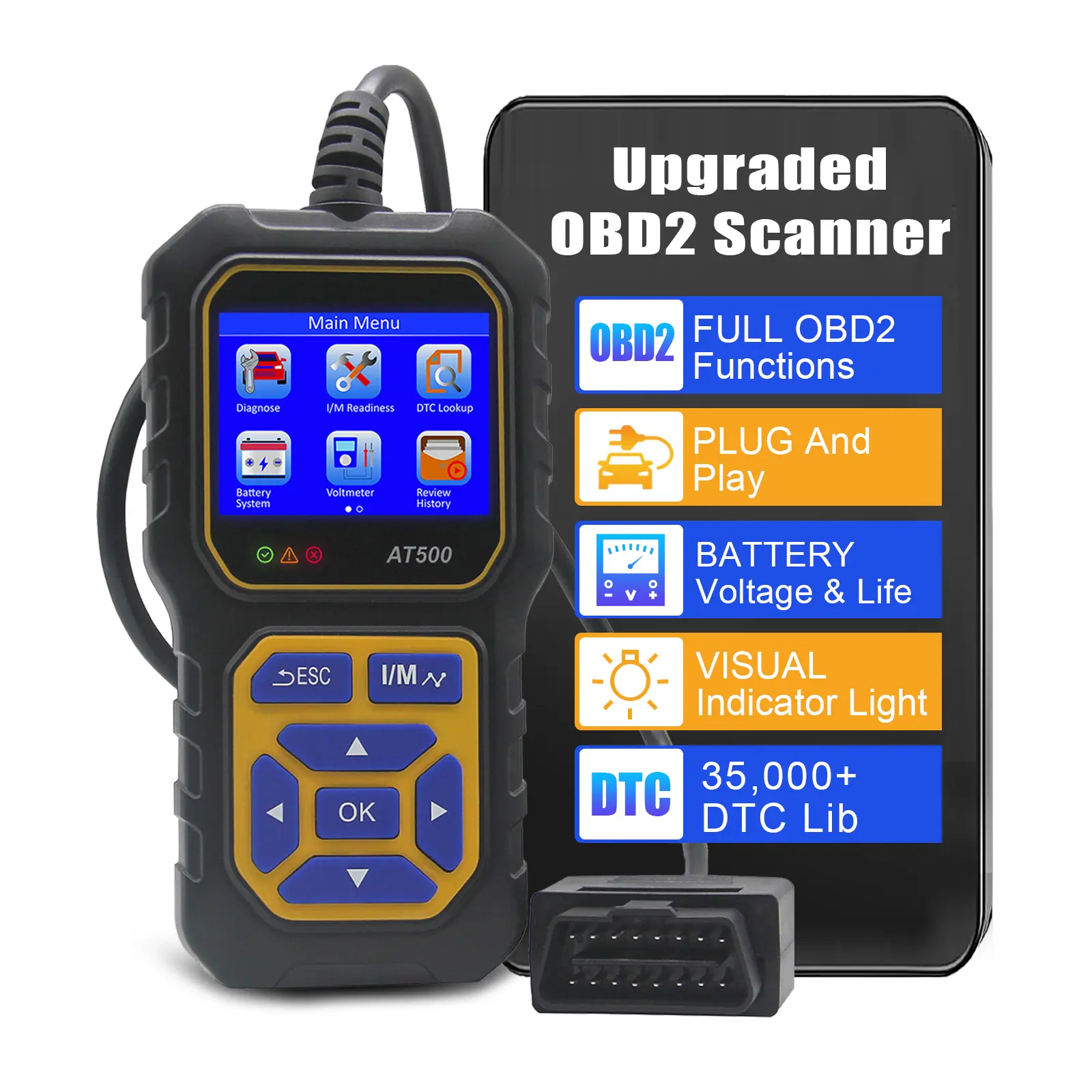 OBD 2 Car Reader Diagnostic Tool, OBD2 Car Code Scanner Check Engine Fault Code OBD2 EOBD CAN Protocols Diagnositc Tool For OBDII 12V Cars Since 1996