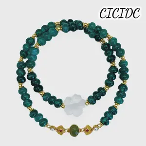 Jade Bracelet Cherry Blossom Double Circle Wear Blue Water Jade, Fashionable Abacus Beads Gift For Girlfriend, Sister, Mother's Day