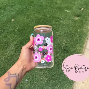 Pink Flower Libbey Glass Cup