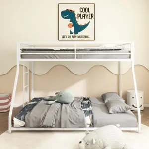 Adam Sturdy Twin Over Full Bunk Bed Metal White for Kids and Adult, Low Profile and Easy Climbing with Stable Ladder-B083P160614