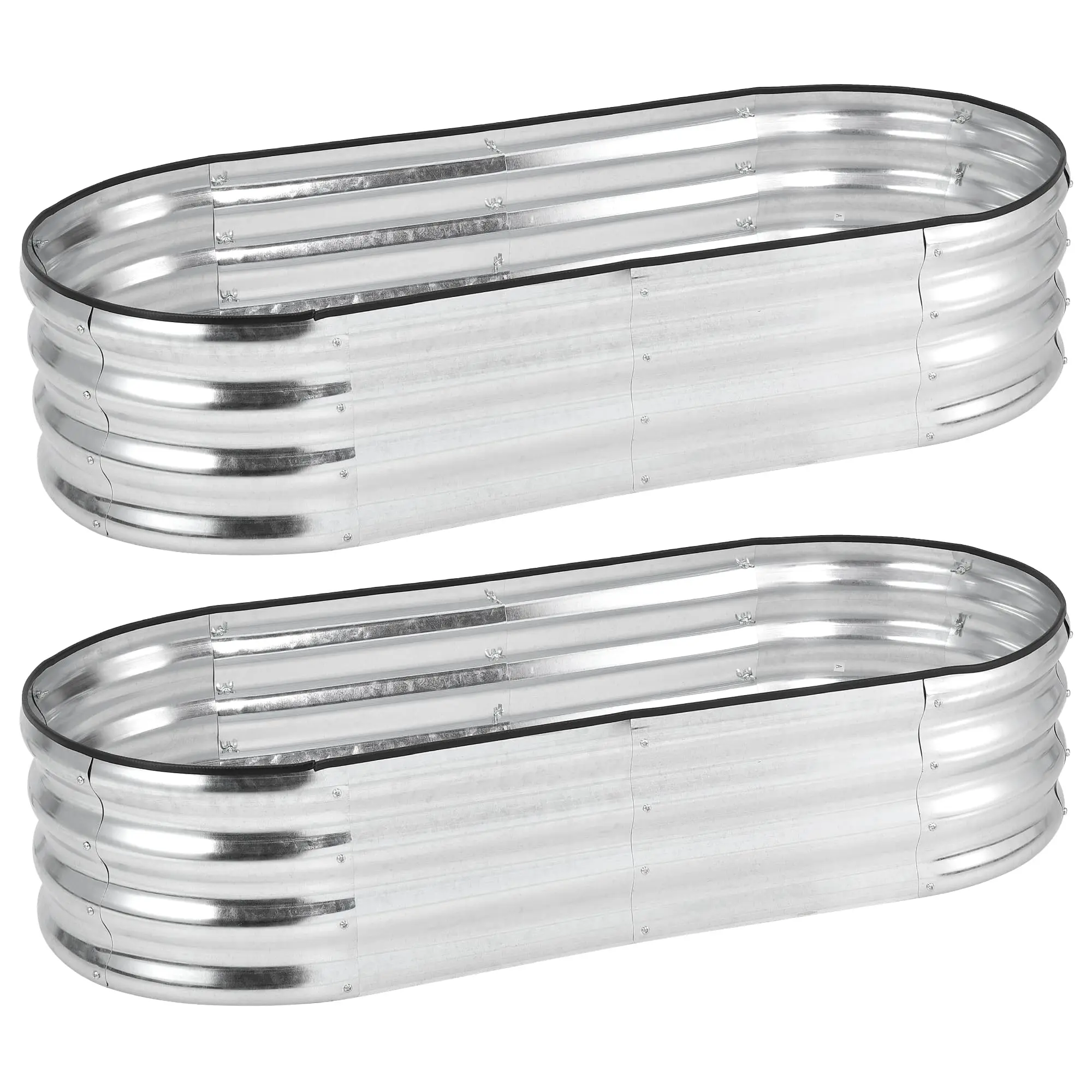 2 Pcs Oval Raised Planter Boxes (4.5x2x1 ft) - Outdoor Corrosion-Resistant Galvanized Metal Multi-Plant Freestanding Above-Ground Flower Bed Boxes, Open-Ended Base, Rubber Edge Protection, Tool-Free Assembly for Vegetables, Flowers, Multi-Plant Boxes
