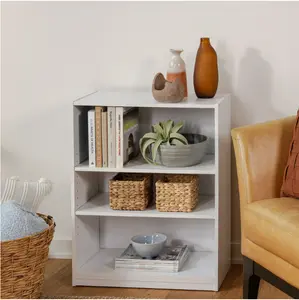 Sleek 3-Shelf Bookshelf – White, Adjustable & Durable