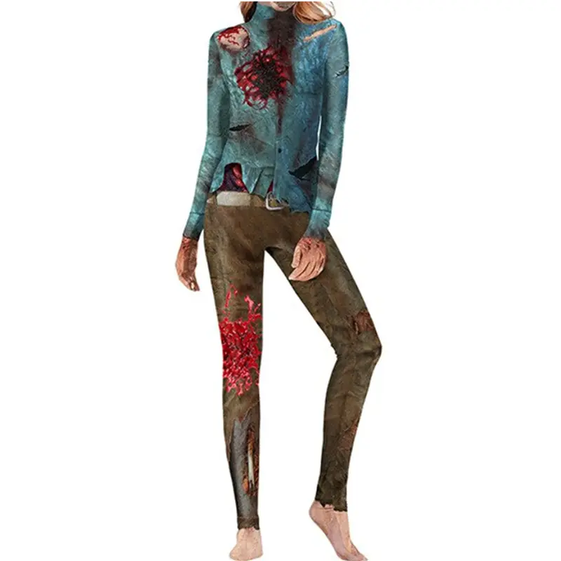 Blue shirt and brown pants bodysuit