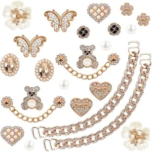 24 Pcs Shoe Charms Chains Accessories for Women Flower Pearl Clog DIY Shoe Decoration Charms Rhinestone Shoes Charm Chains Bling Cute Decor for Party Birthday Favor Footwear Bedroom