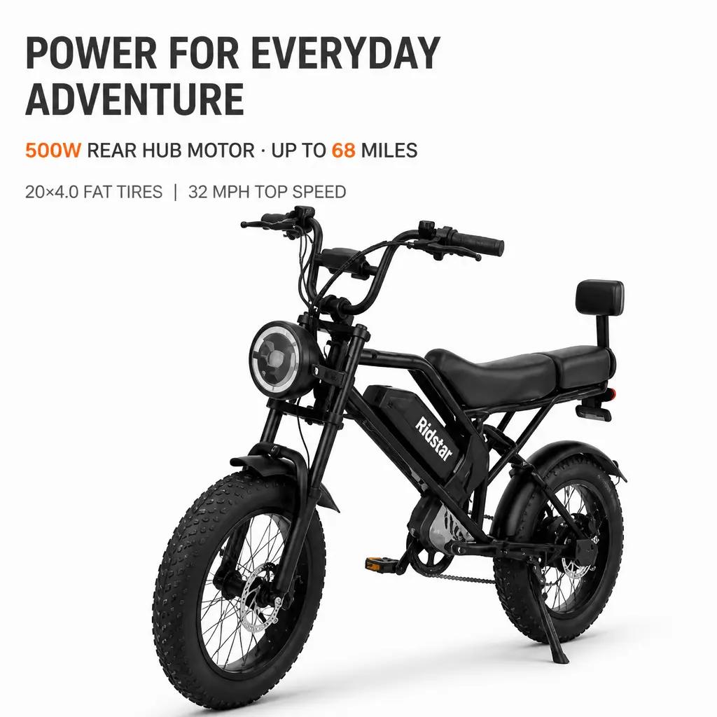 Off-Road Electric Fat Bike - 1500W Peak Power, 32MPH Top Speed, 68 Mi Max Range, 48V 13Ah Battery, Suspension Fork, 20x4.0" Tires, 7-Speed Gears, Ideal for Trail & Sand