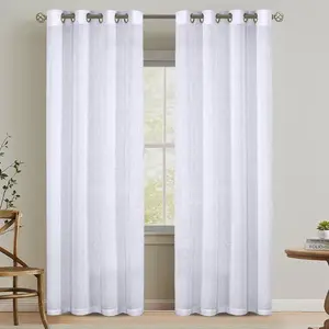H.Versailtex Light Filtering Linen Textured Curtains Grommet Curtains PURE WHITE 52"W x 54"L