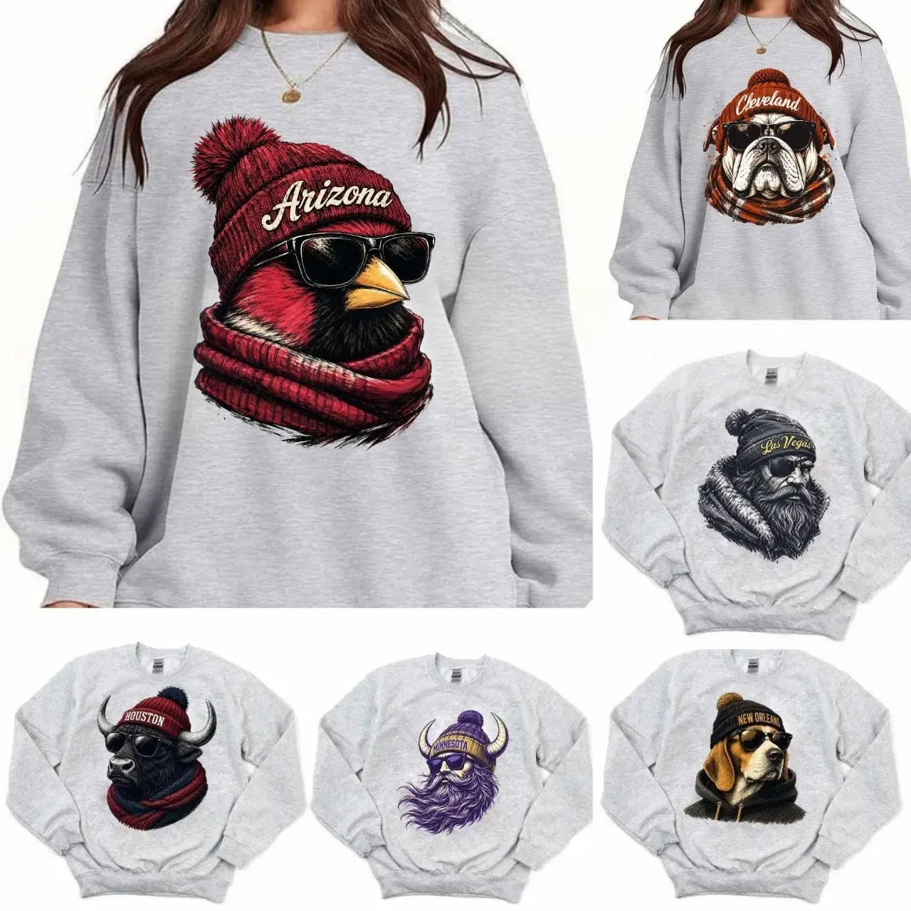 All 32 Teams Spirit Animal Football Sweatshirt | Retro City Animal Game Day Pullover