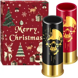 Set of 2 Skull Head Pattern Plastic 12GA Long Bullet Cups, 45ML Tequila Vodka Whisky Shot Glasses, Creative Halloween Christmas Gifts