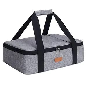 Casserole Carrier for Hot or Cold Food, Expandable Insulated Bag, Perfect Lasagna Holder Tote for Potlucks, Picnics, Beaches, Traveling, Fits 15.7" * 11" Baking Dish, Lunch Bag Gray