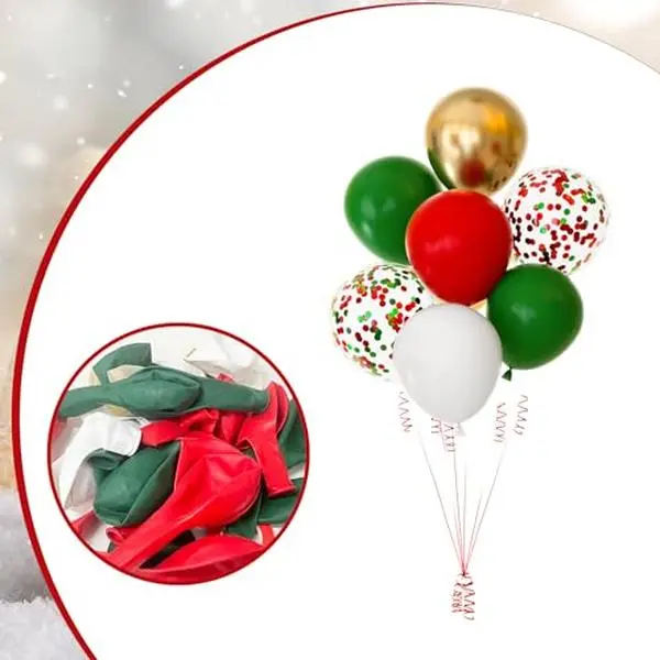 60pcs Christmas Party Balloon Arch Kit 12inch Xmas Red Green White and Gold Confetti Balloons with Ribbons for Merry Christmas Theme Party Background Classroom Indoor and Outdoor Decorations