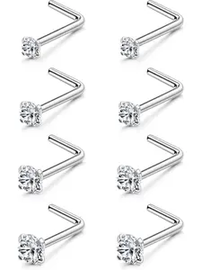 8pcs Titanium Nose Rings, 20g/18g Corkscrew & L Shape Studs, Diamond Cz, Silver Color &, Hypoallergenic, 1.5mm-3mm