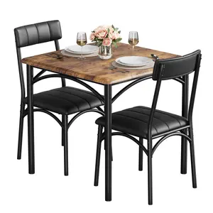 Dining Table Set, Kitchen Table and Chairs for 2, with 2 Upholstered Chairs, 3 Piece Dining Table Set,Brown