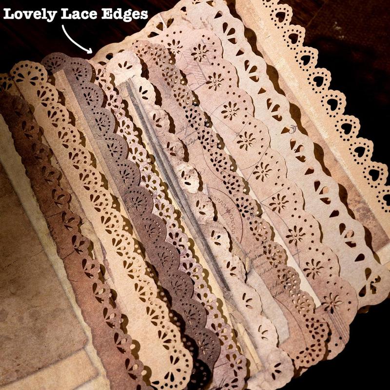 60 Sheets Lace Edged Scrapbook Stationery Paper Assorted Set - 6 Pack Vintage Paper for Letter Writing Scrapbooking Embellishments Planner Bullet Junk Journal Supplies Collage Background 4.9x6.9 Inch