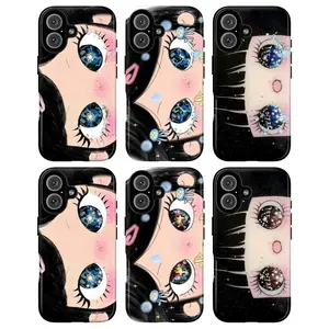 Cosmic Girl Collage Phone Case Set, Galaxy Eyes Stars Bubbles Cartoon Abstract Whimsy Vibes, fashion vibes dreamy gift play now, iPhone 17 16 15 14 13 12 Pro Max Plus X, Galaxy S25 S24 S23 S22 Ultra