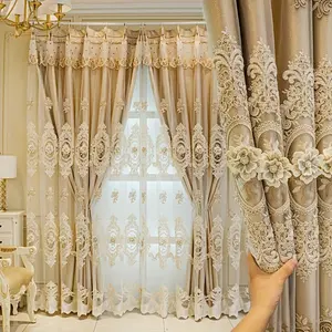 1pc Luxury Double-layer European Curtains, with 3D Embroidery Relief Flower Yarn, Suitable for Bedrooms, Living Rooms And Other Room Types, Window Treatments, Room Dividers, Elegant Drapes, European Style, Embroidered Details, Durable Curtains
