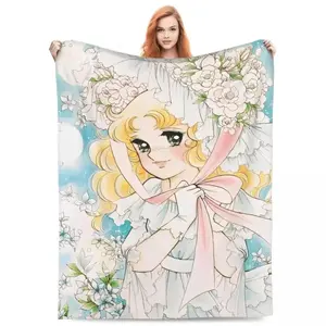 Candy Candy Manga Flannel Blanket, Custom Soft Throw Blanket for Sofa, Bedding, Lounge Relaxation, Anime Fan Decor