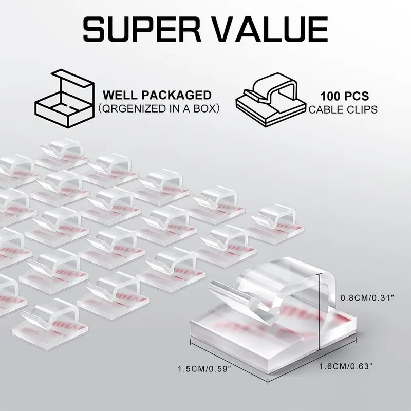 100PCS Cable Clips, Wire Clips Cord Clips Wire Holders, Cable Management Clips for Desk, Wall, Car, TV, Ethernet Cable (Clear, Small)