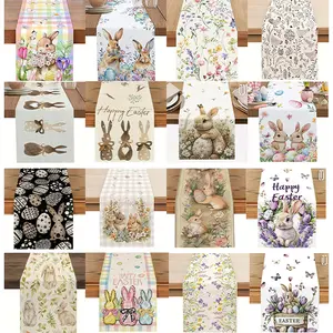 Easter Themed Table Runner, 1 Count Lovely Rabbit & Egg Pattern Tablecloth, Decorative Table Runner for Home Kitchen Dining Room, Ornaments