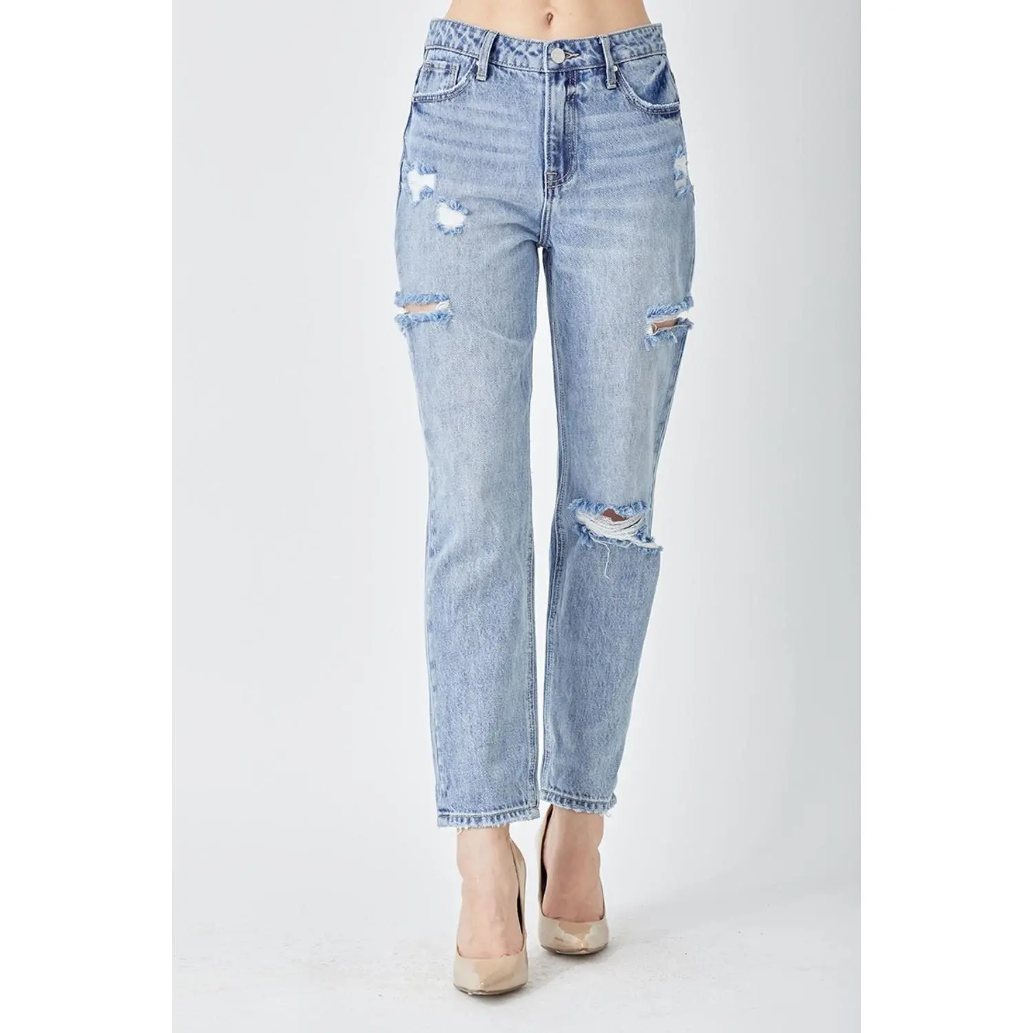 RISEN Distressed Slim Cropped Jeans