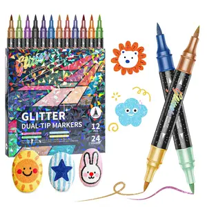 Double Tip Glitter Markers, Metal and Fine Point Watercolor Pens, Vibrant Colors, Perfect for DIY Crafts, Greeting Cards, Cups, Wood Decorations