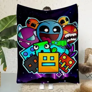 Geometry Dash Game Blanket Ultra Soft Flannel Throw Cozy Warm Rhythm Game Blanket for Bedroom Couch Sofa Home Picnic Travel Gaming Room Decor Birthday Christmas Gift for Gamers Kids Adults Viral Trending Aesthetic Style