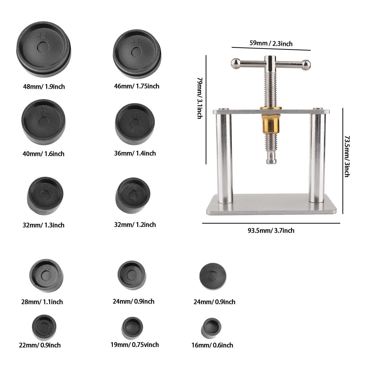 Professional Watch Press Tool Set with 12 Interchangeable Dies, Protective Film Included, 16Mm – 50Mm Round Dials, Rotary Type Rotating Handle, Stronger Downward Pressure, High Stability for Watch Enthusiasts’ Battery Replacement & Crystal Fitting