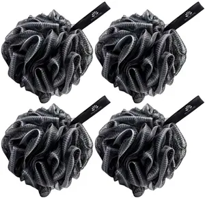 MZA Body Store Premium Charcoal Loofah Set - 4-Piece Bath Sponge 50g Deep Cleansing and Exfoliation - Natural Bamboo Charcoal Infused - Shower Essential for Smooth and Healthy Skin