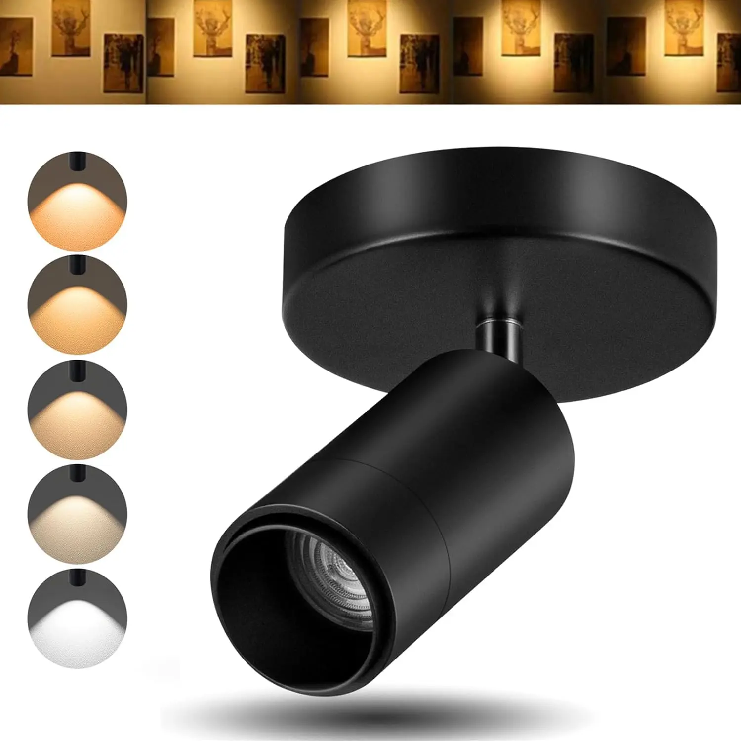 5CCT Dimmable 12W LED Ceiling Spotlight - 15-60° Zoomable, 2700-5000K, 360° Rotation, Black - for Living Room Gallery Art, Commercial Indoor Lighting
