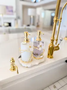 Gold with White Jasmine Flower Soap Dispenser (Set of 2)