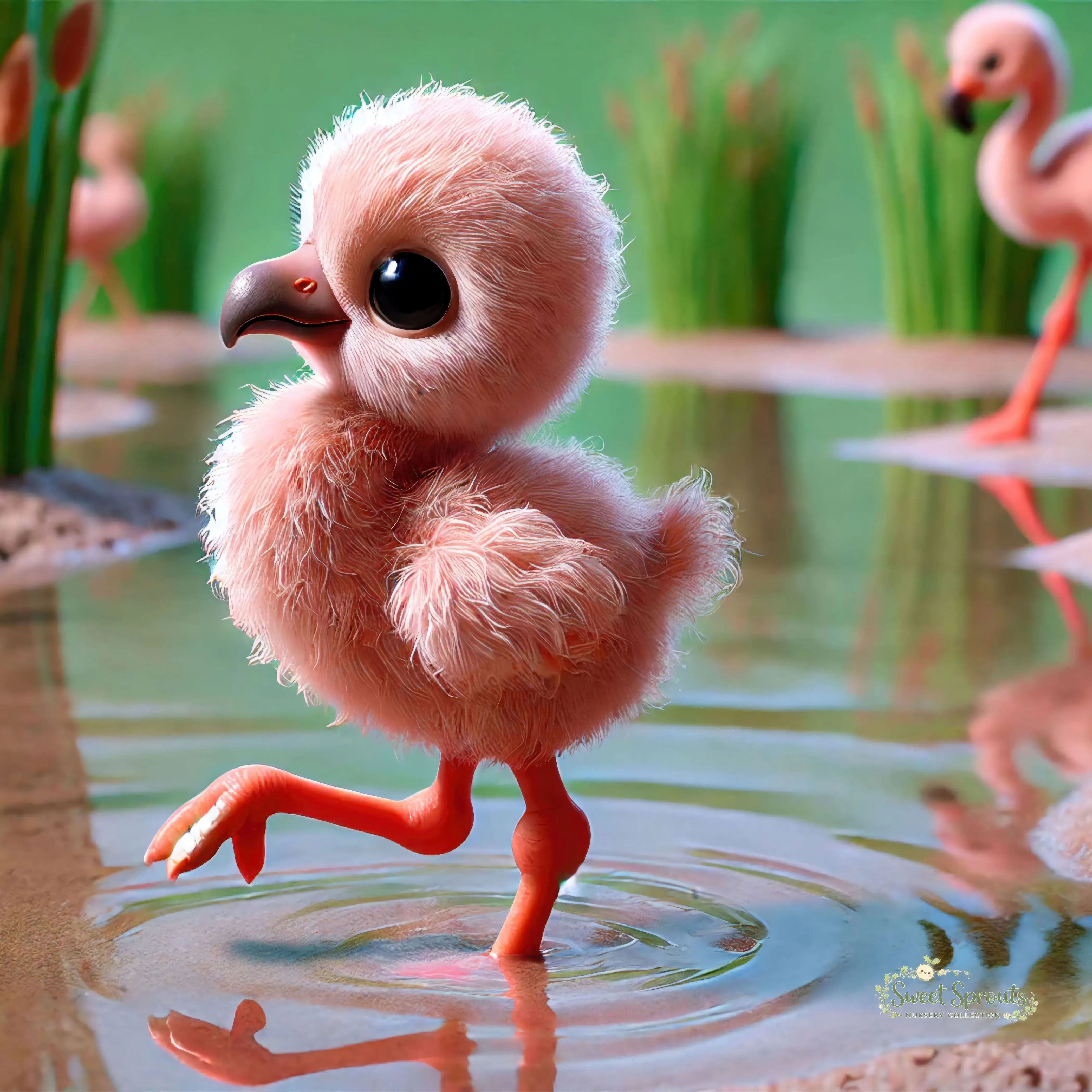 Nursery Wall Art | Animal Nursery Print- Flamingo Chick | Whimsical Kids Room Decor