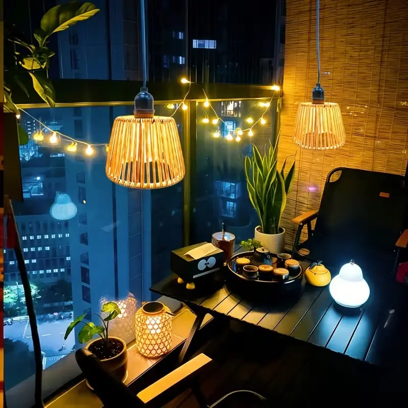 Handwoven Imitation Vine LED Hanging Light, Japanese Bohemian Style, Battery Operated Pendant Lamp for Kitchen, Dining Room, Living Room, Bedroom, Hallway, Porch