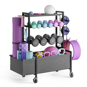 Adjustable Dumbbell Rack, Weightlifting Rack for Dumbbells, Home Gym Storage for Dumbbells, Kettlebells, Yoga Mats, Balls, All-in-One Fitness Equipment Organizer with Casters
