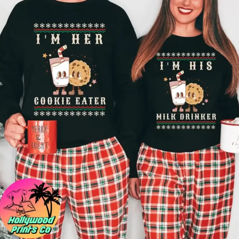 “I’m His Milk Drinker” & “I’m Her Cookie Eater” Christmas Sweaters | Matching Christmas Couples’ Shirt
