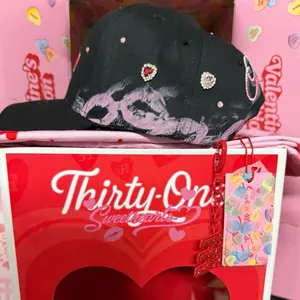 31-One Sweethearts Valentine's Day Hat with Heart Embellishments and Pink Strap