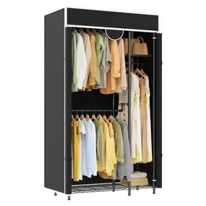 [FLASH SALE] Garvee Heavy Duty Portable Wardrobe Closet Organizer with Cover – Adjustable Carbon Steel Clothes Rack – Supports 720lbs – 15.75×43.31×76.46 Inches – Freestanding Clothes Storage System – Black