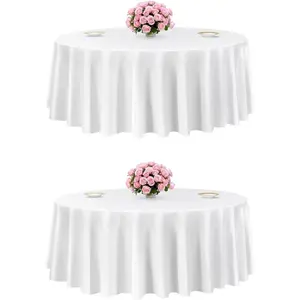 VEVOR White Round Tablecloths 10 Pack, 132 Inches in Diameter, Stain- Wrinkle- Resistant, Machine Washable Table Clothes, Polyester Fabric Table Covers for Wedding, Party, Banquet, Formal EventsVEVOR Super Brand Day