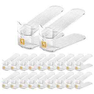 20 Pack Shoe Slots Organizer Adjustable Level Shoe Stacker Holder Storage Space Saving Sneakers Display Tray Rack for Closet (Transparent, 20 Pack)