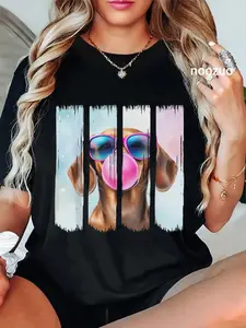 100% Cotton Doxie Dog Blowing Bubblegum Wearing Glasses Cute Dachshund T-Shirt